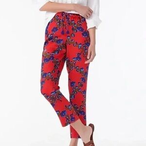 NWT - J. Crew Collection Red Pants w/ Blue Floral Print, 14